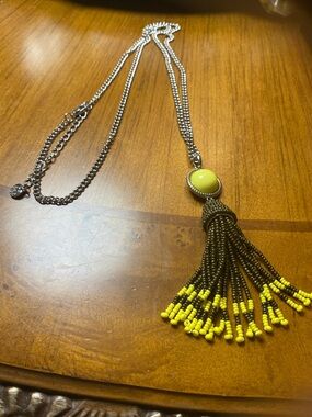 Talbots Yellow Beaded Tassel Pendant Necklace - Women Jewelry